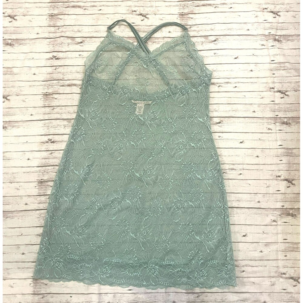 Victorias Secret Womens Slip Dress Chemise Sz Large L Lace Mini  Lingerie Blue